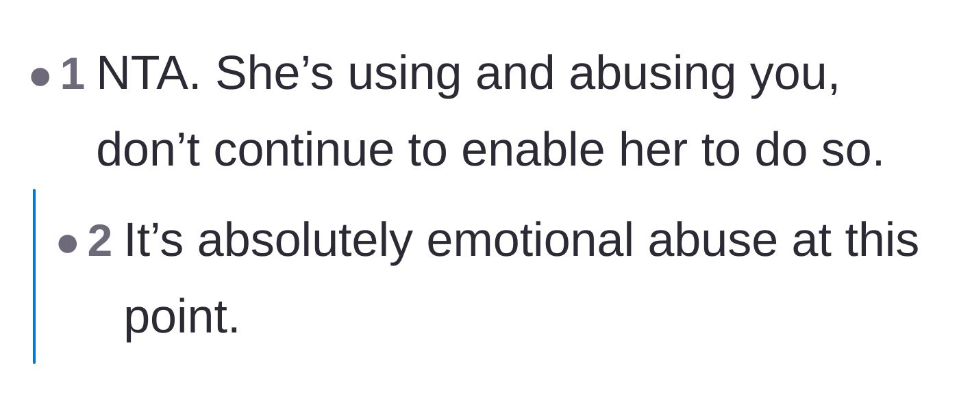 Comment thread 3 - Users calling the sister's behavior emotional abuse and manipulation.