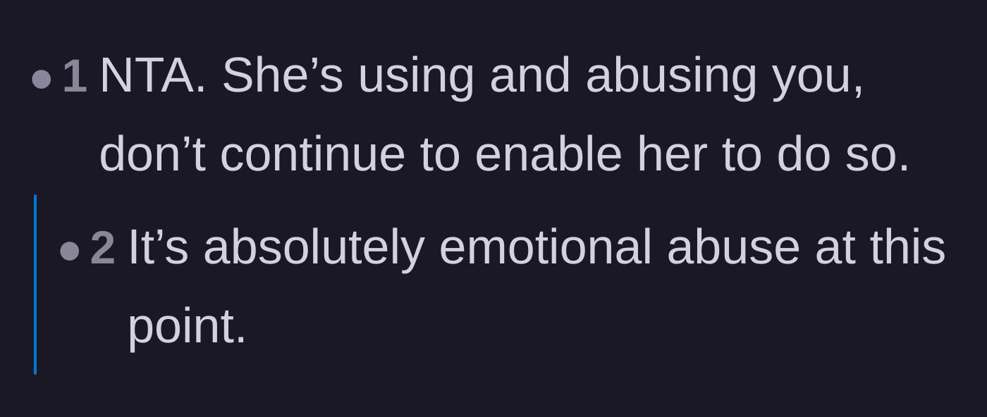 Comment thread 3 - Users calling the sister's behavior emotional abuse and manipulation.