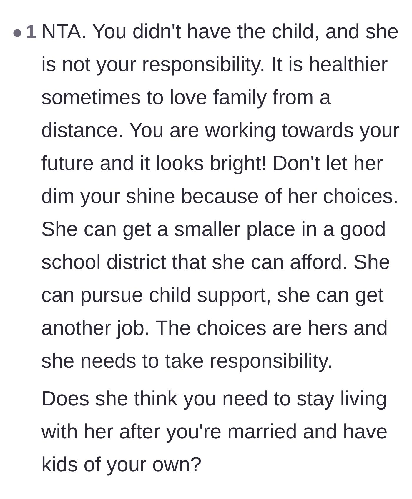 Comment thread 4 - A commenter asking if the sister expects the author to live with her even after marriage.