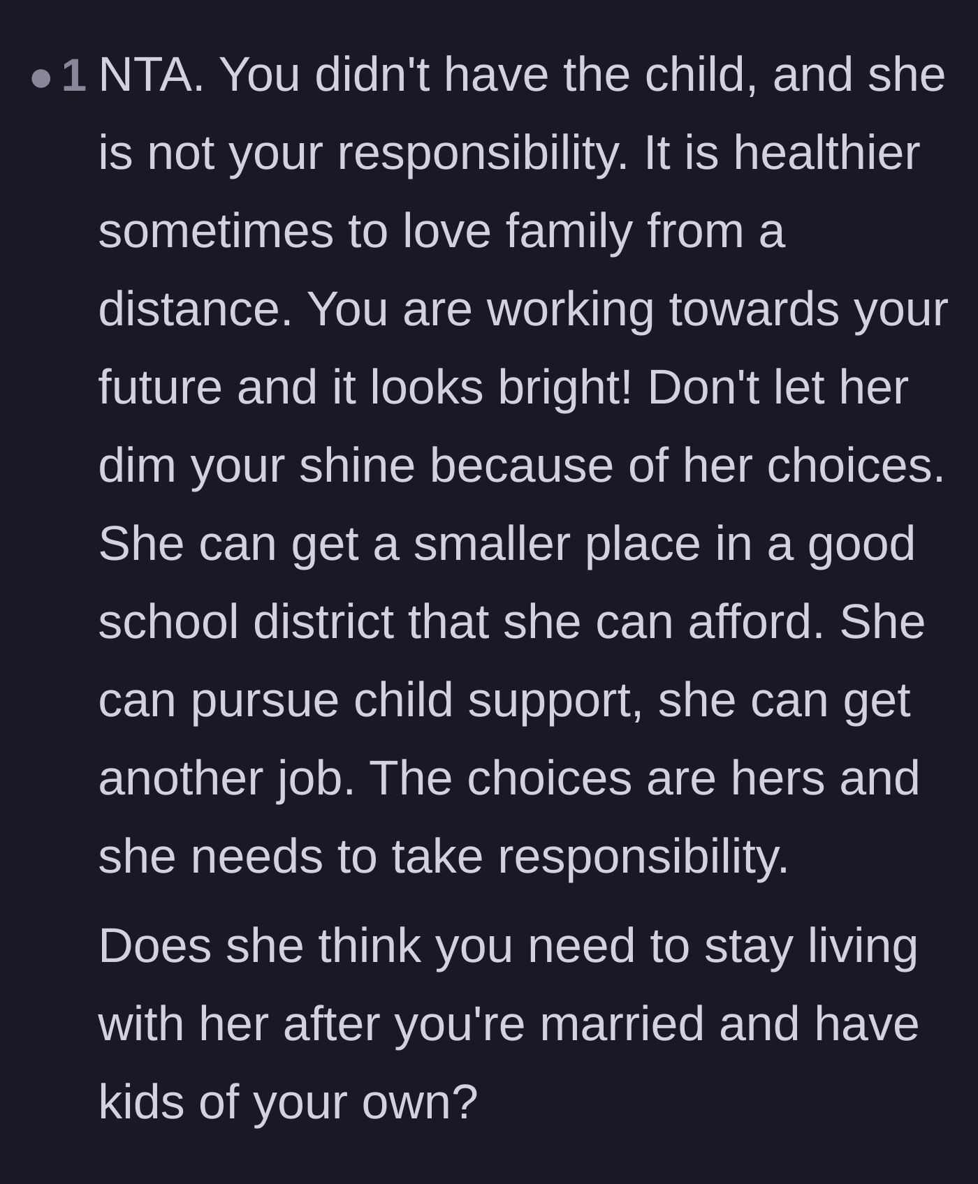 Comment thread 4 - A commenter asking if the sister expects the author to live with her even after marriage.