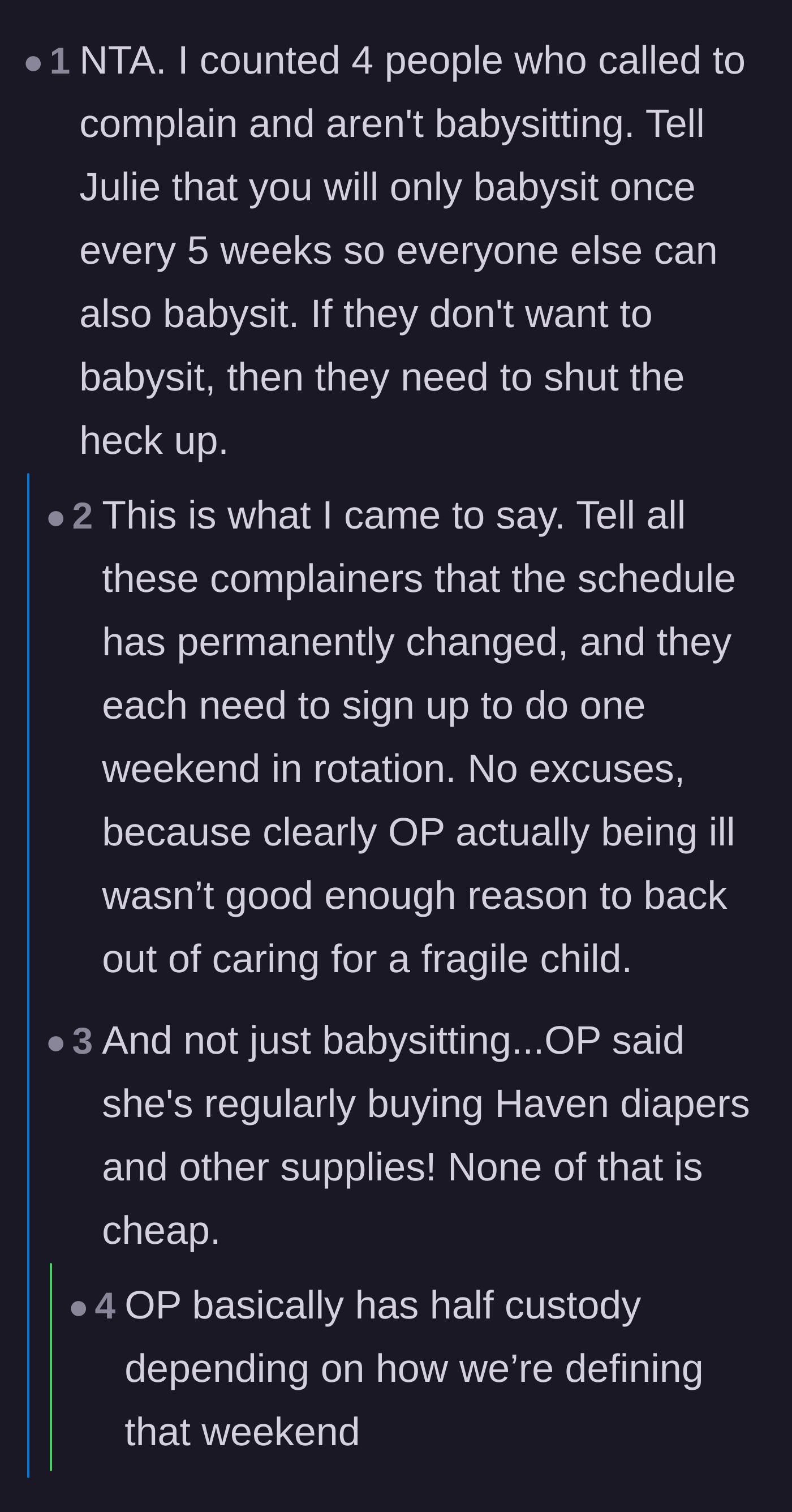 Comment thread 3 - Calling out the hypocrisy of the four family members complaining without offering to help