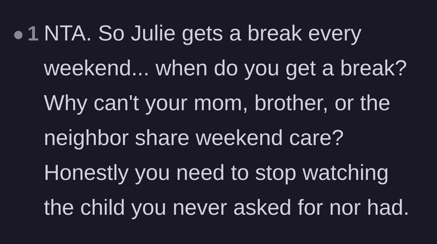 Comment thread 6 - Questioning when the babysitter gets a break from weekend care