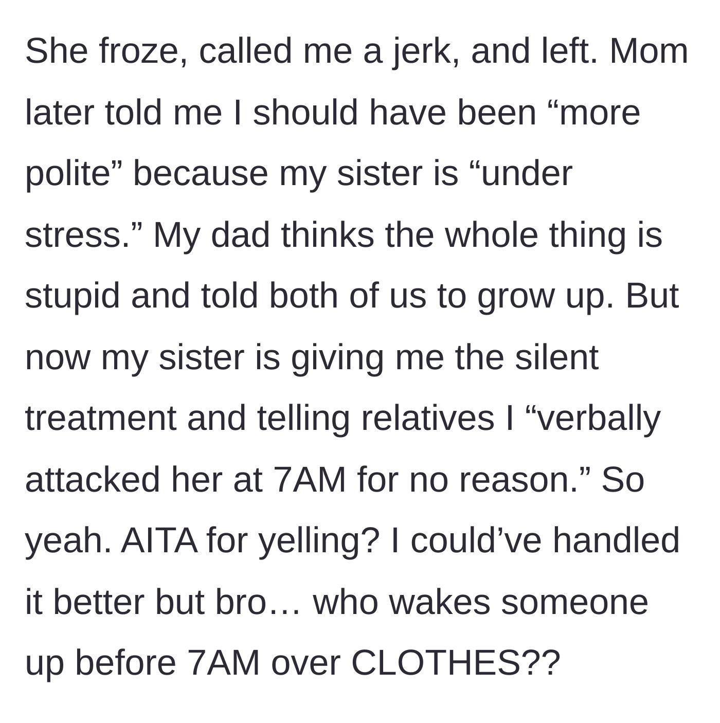 Story part 5 - The fallout, featuring their parents' mixed reactions and the sister's dramatic silent treatment.