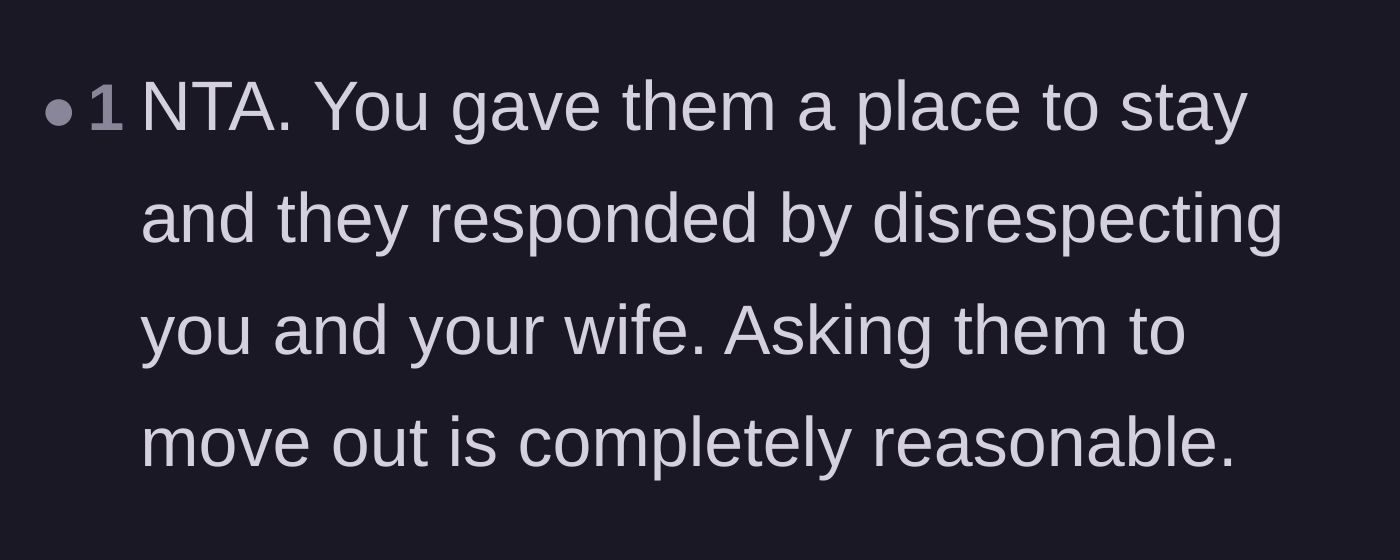 Comment thread 1 - A user validating the decision to kick the disrespectful guests out.