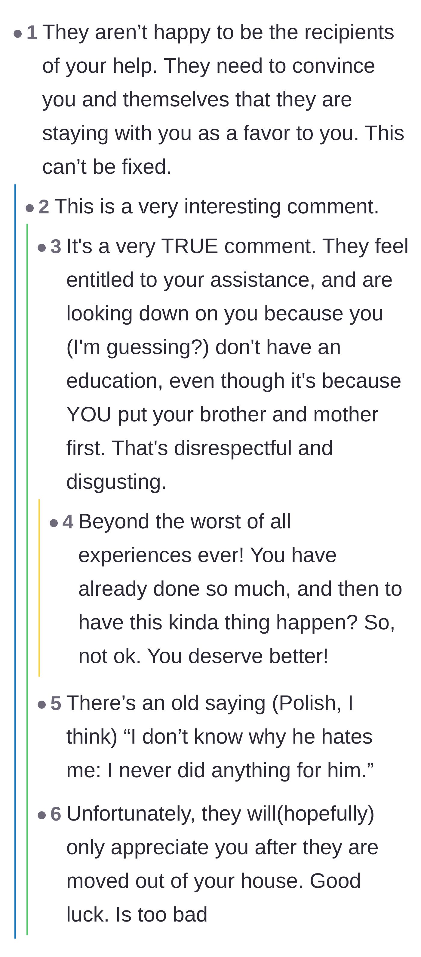 Comment thread 4 - A deep dive into the psychology of ungrateful people resenting those who help them.