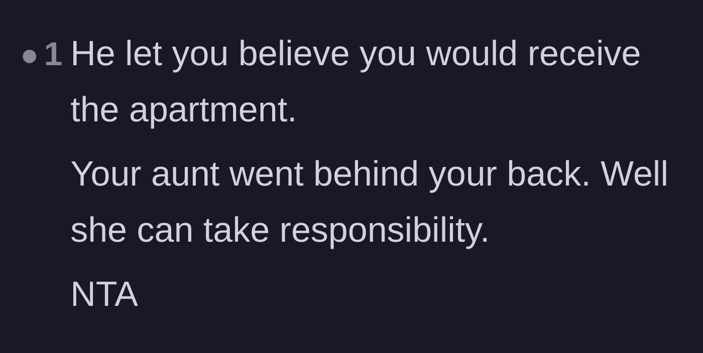 Comment thread 4 - A short, direct comment pointing out that since the aunt went behind the author's back for the asset, she gets the responsibility too.