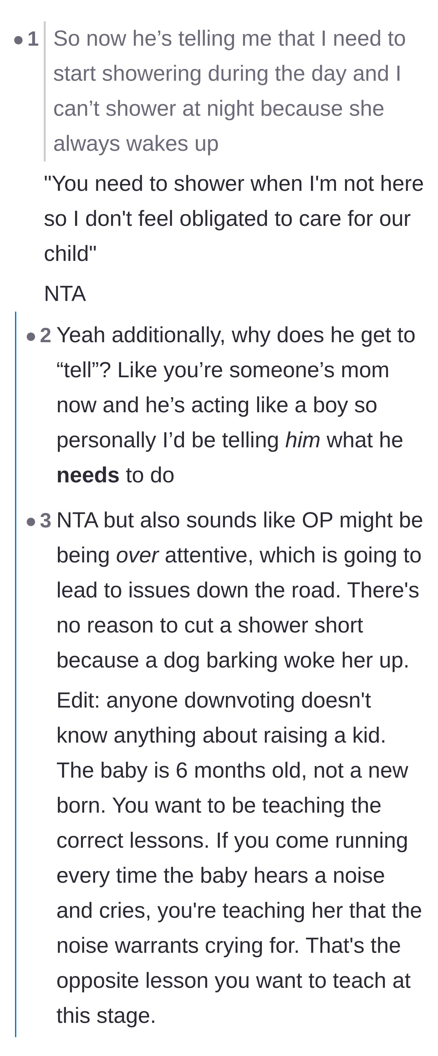 Comment thread 1 - A discussion translating the boyfriend's demand into a clear refusal to take on any parenting responsibilities.