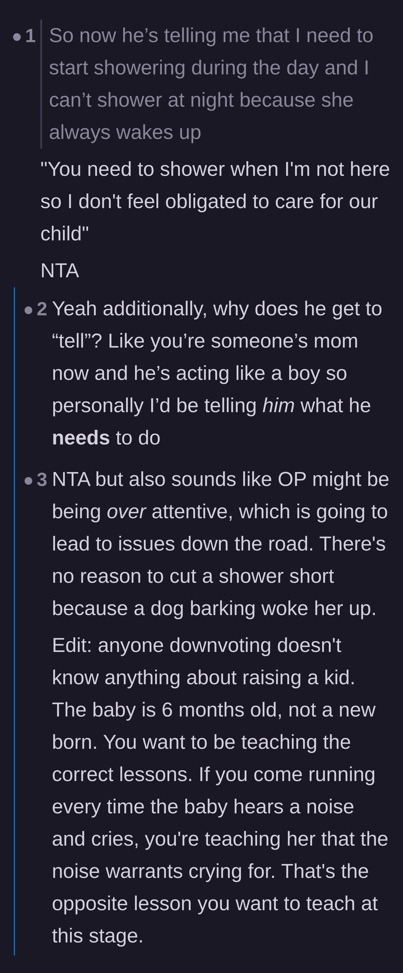 Comment thread 1 - A discussion translating the boyfriend's demand into a clear refusal to take on any parenting responsibilities.