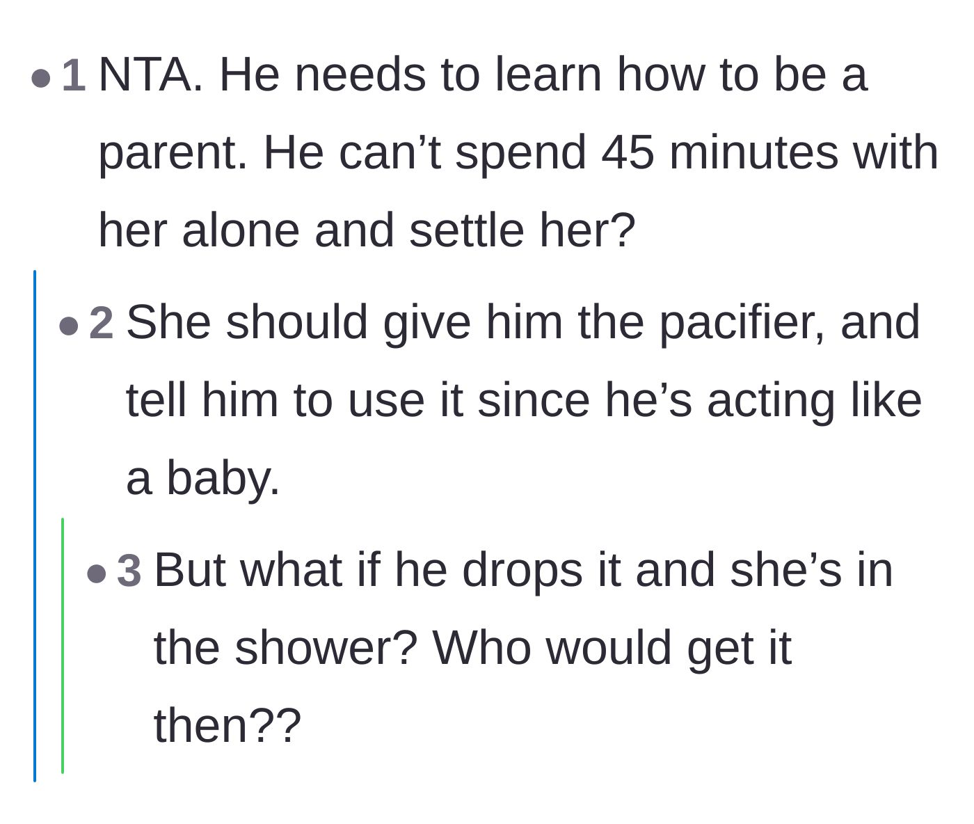 Comment thread 6 - Sarcastic comments suggesting the boyfriend is acting like a baby and should be given a pacifier.