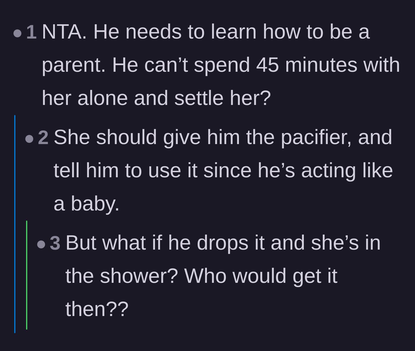 Comment thread 6 - Sarcastic comments suggesting the boyfriend is acting like a baby and should be given a pacifier.