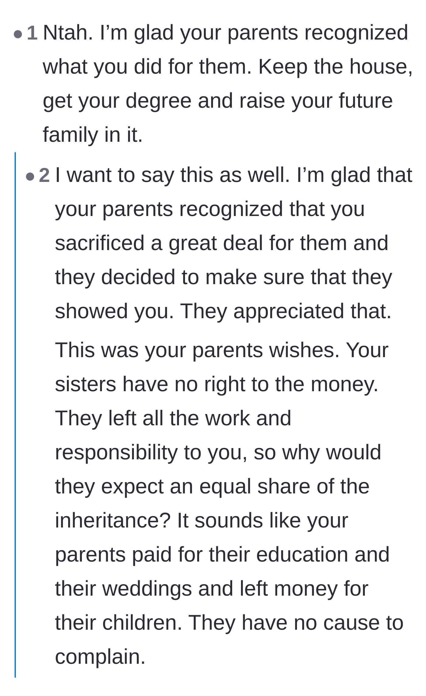 Comment thread 3 - Support for the parents' decision to rewrite the will in recognition of their son's sacrifices.
