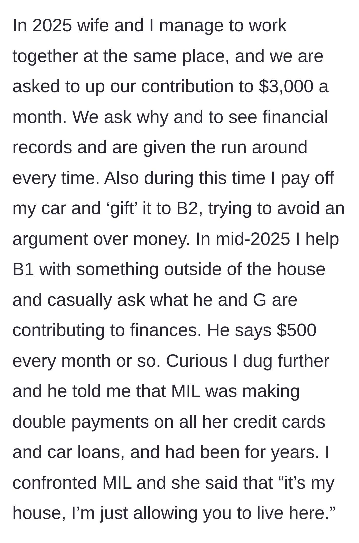Story part 5 - Rent spikes to $3,000, main character uncovers mother-in-law's financial secrets, and the co-ownership illusion shatters.