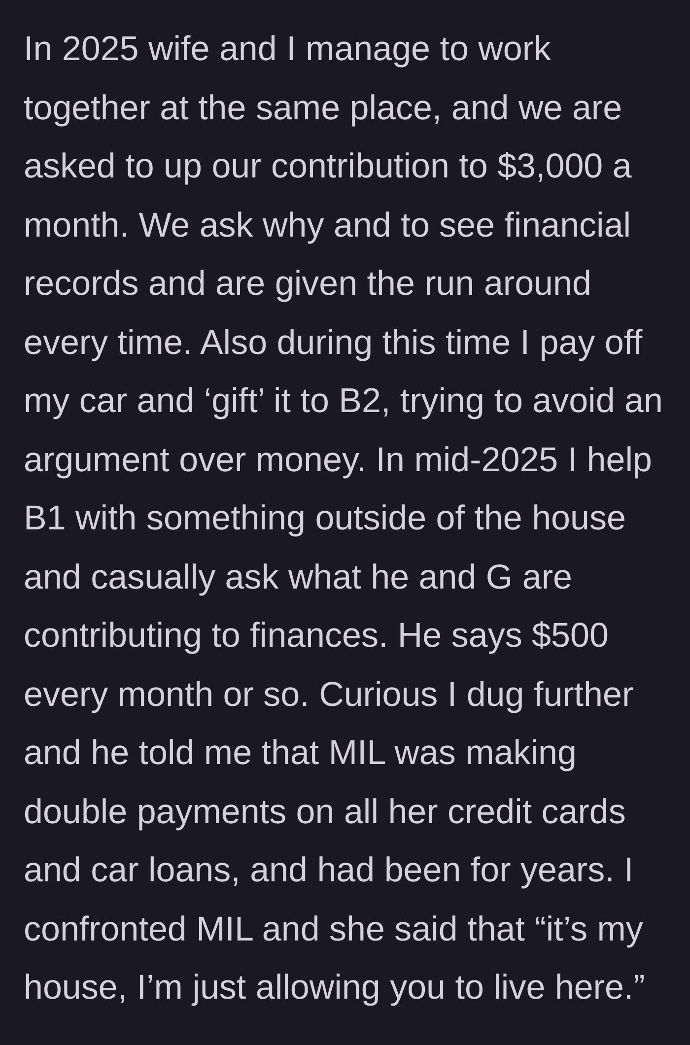 Story part 5 - Rent spikes to $3,000, main character uncovers mother-in-law's financial secrets, and the co-ownership illusion shatters.