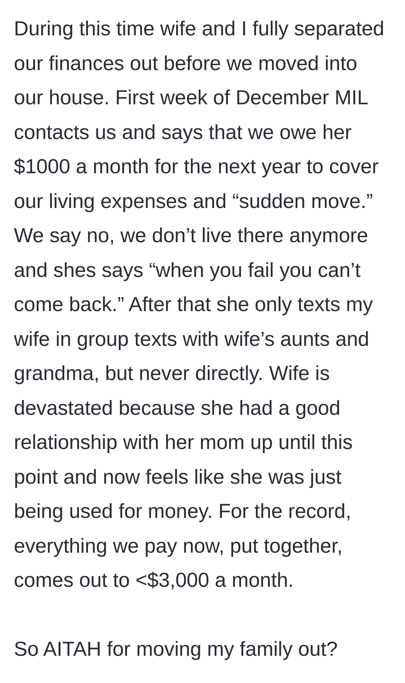 Story part 7 - Mother-in-law demands a $1,000 monthly exit tax, cuts off direct contact, and the main character realizes true financial freedom.