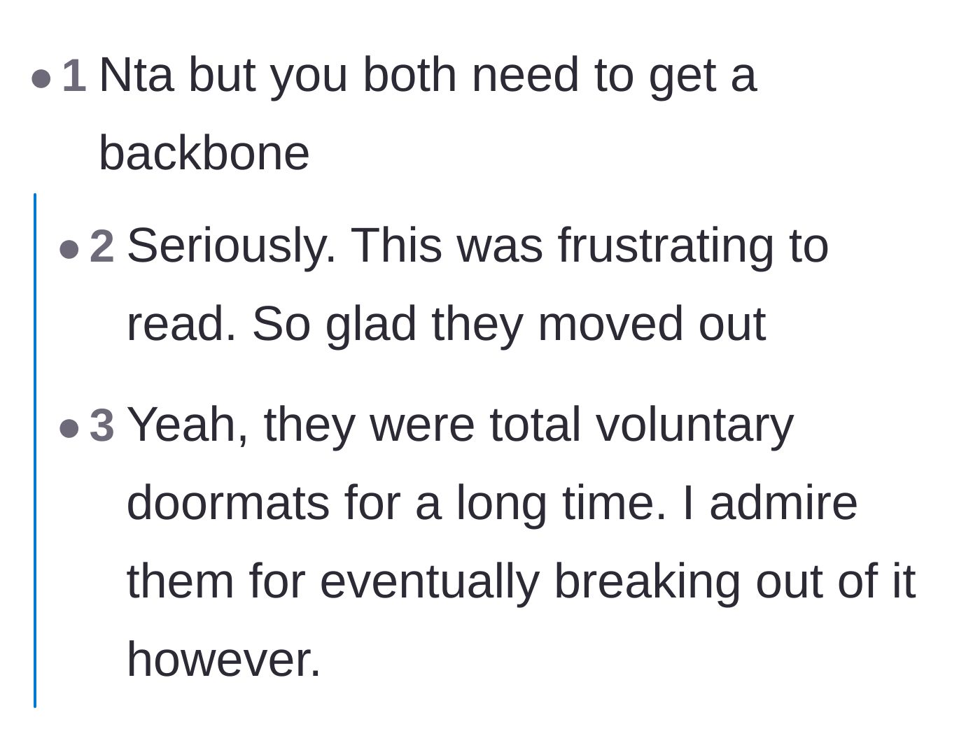 Comment thread 1 - Readers expressing frustration at the couple's lack of boundaries before their escape.