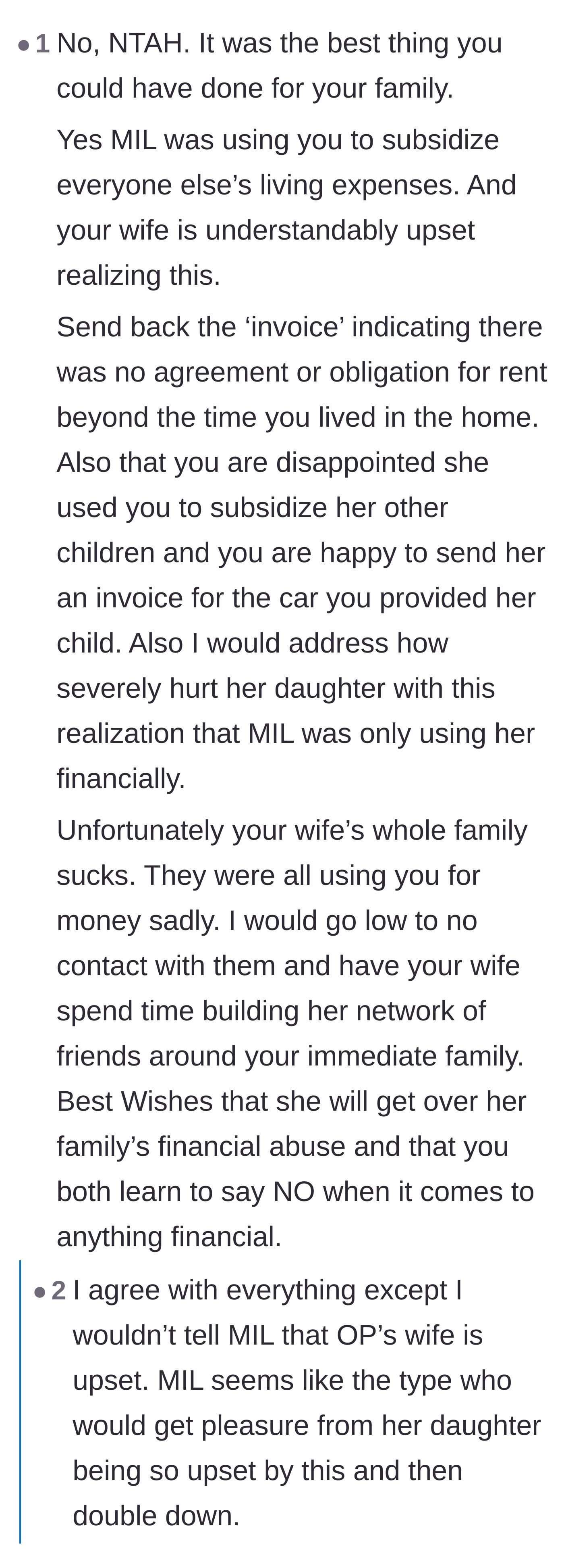 Comment thread 3 - Advice on returning the mother-in-law's fake invoice and protecting the wife's peace.