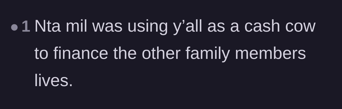 Comment thread 5 - A blunt summary of the mother-in-law treating the couple as a literal cash cow.