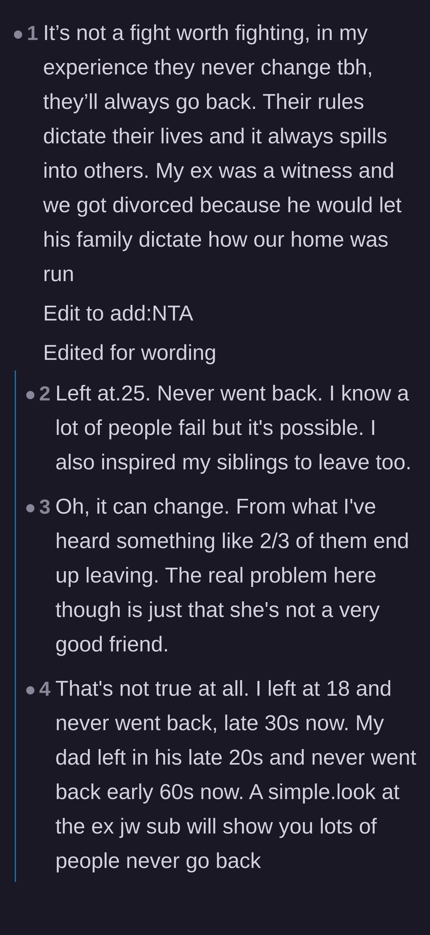 Comment thread 2 - Former members sharing their personal stories about the harsh reality of leaving the church and the high relapse rate.