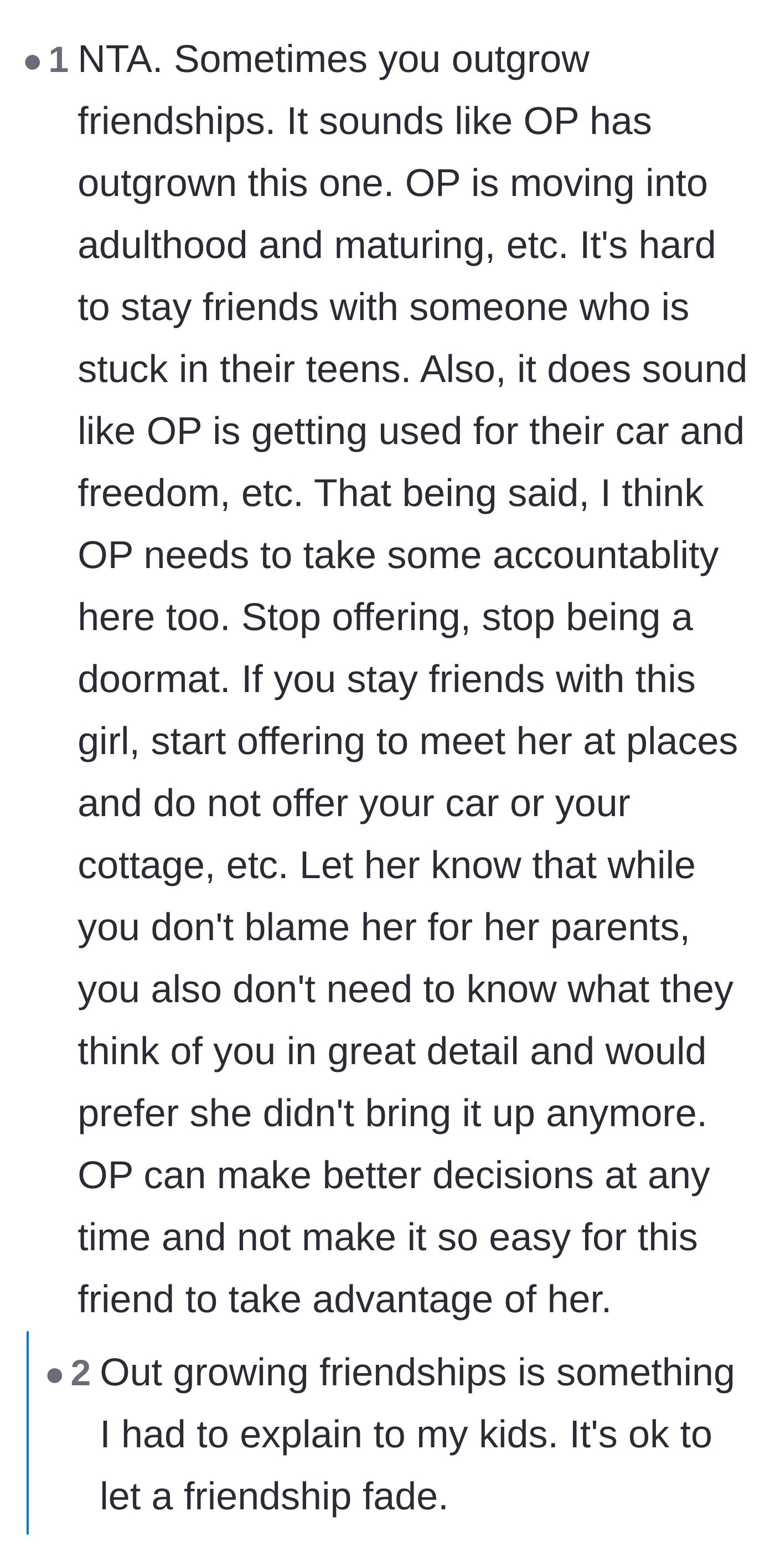 Comment thread 4 - Practical advice on outgrowing friendships and setting firm boundaries without entirely cutting the cord.
