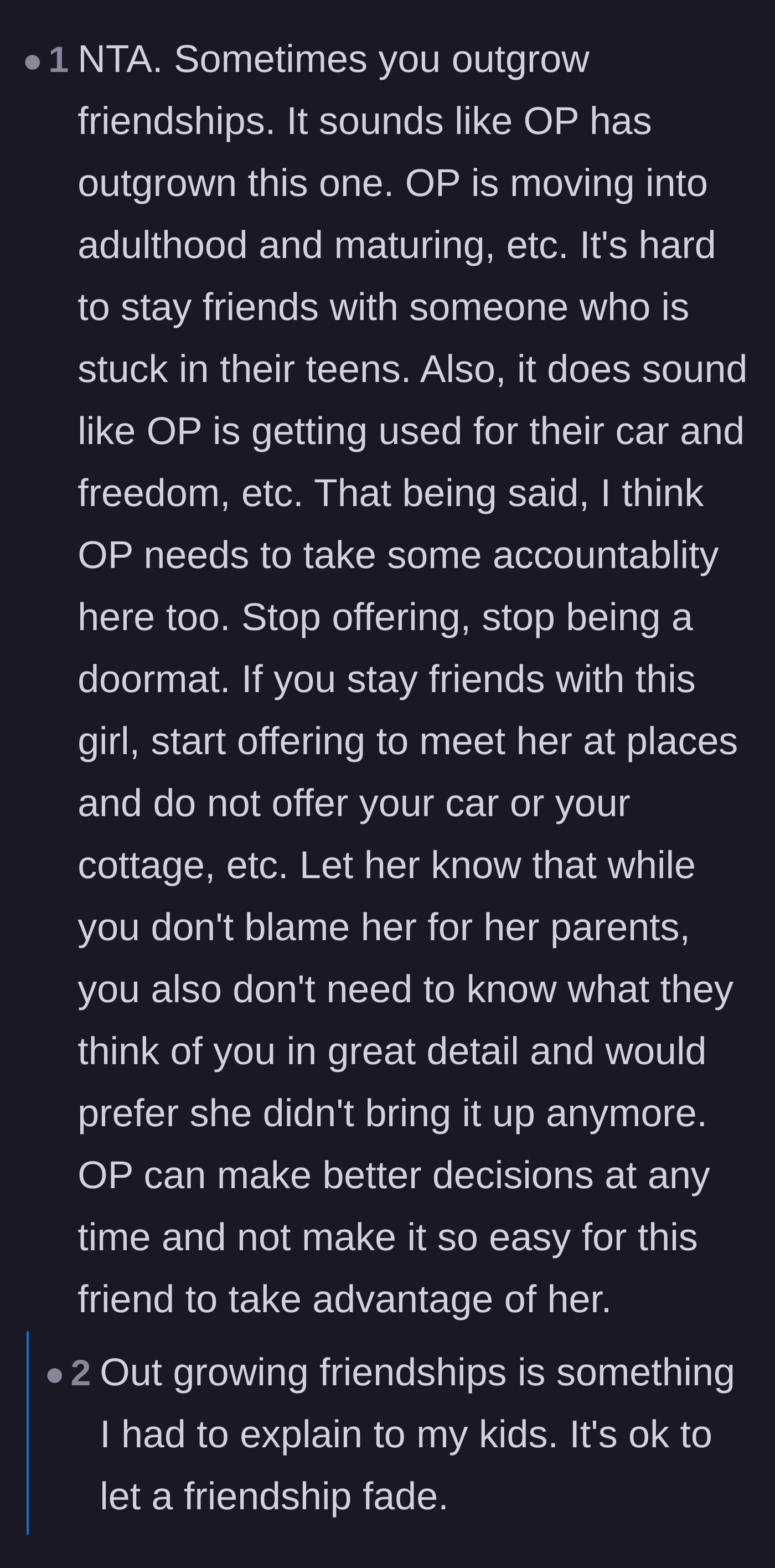 Comment thread 4 - Practical advice on outgrowing friendships and setting firm boundaries without entirely cutting the cord.