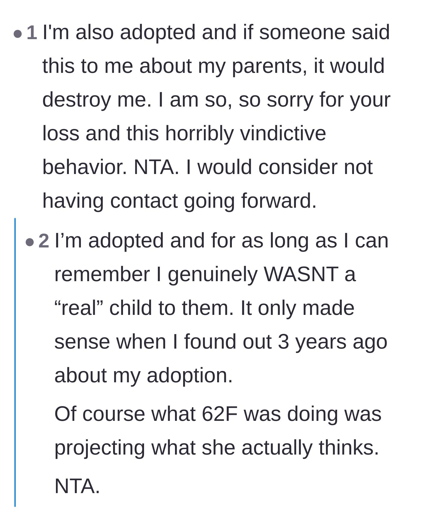 Comment thread 4 - Fellow adoptees share their own painful stories of having their family status weaponized against them.