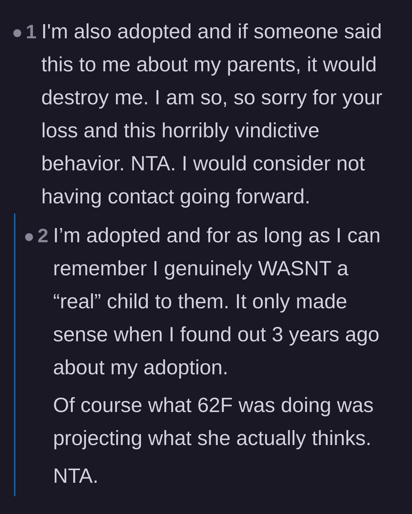 Comment thread 4 - Fellow adoptees share their own painful stories of having their family status weaponized against them.