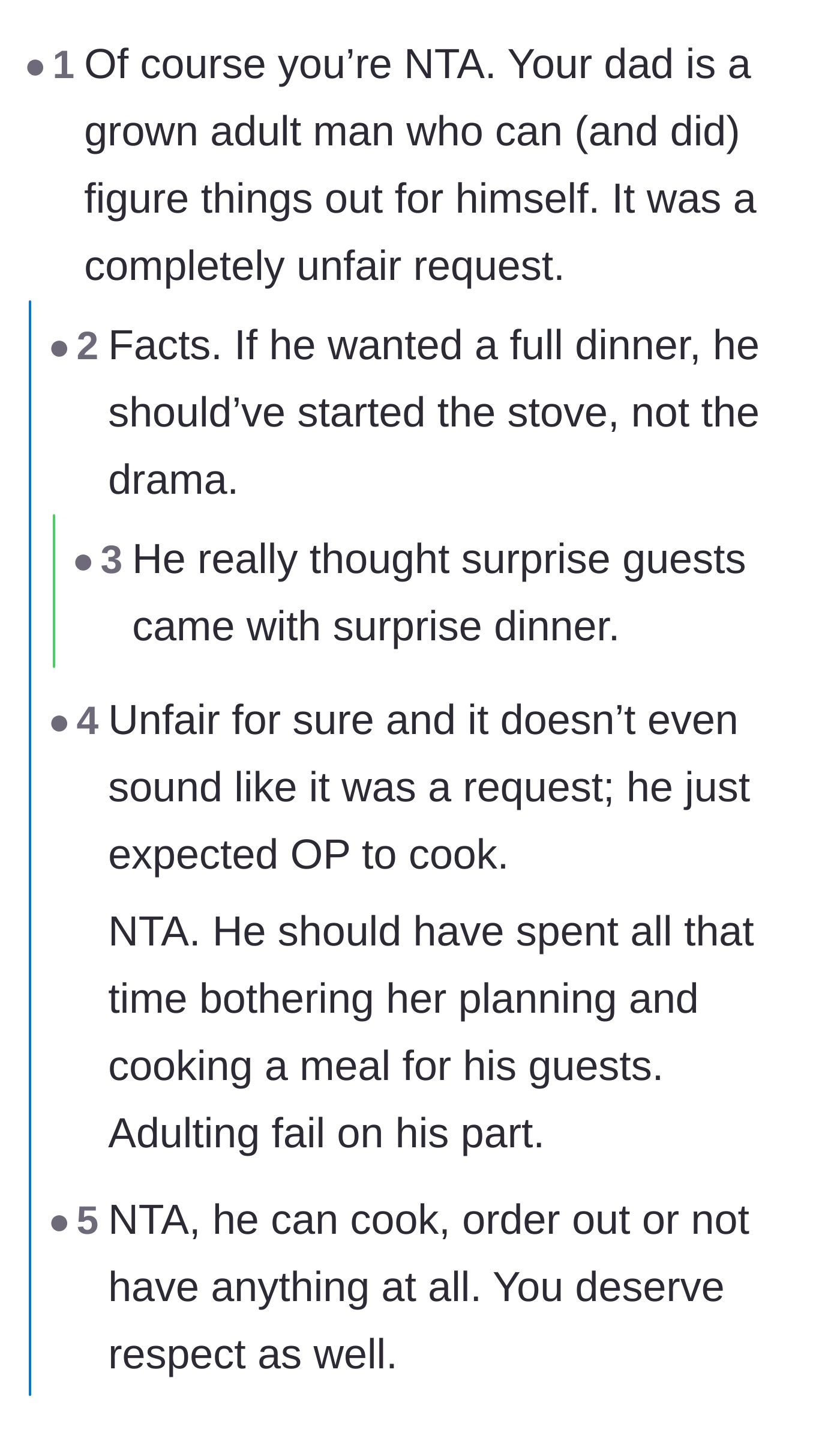 Comment thread 1 - Readers calling out the father for wasting time arguing instead of cooking for his own guests