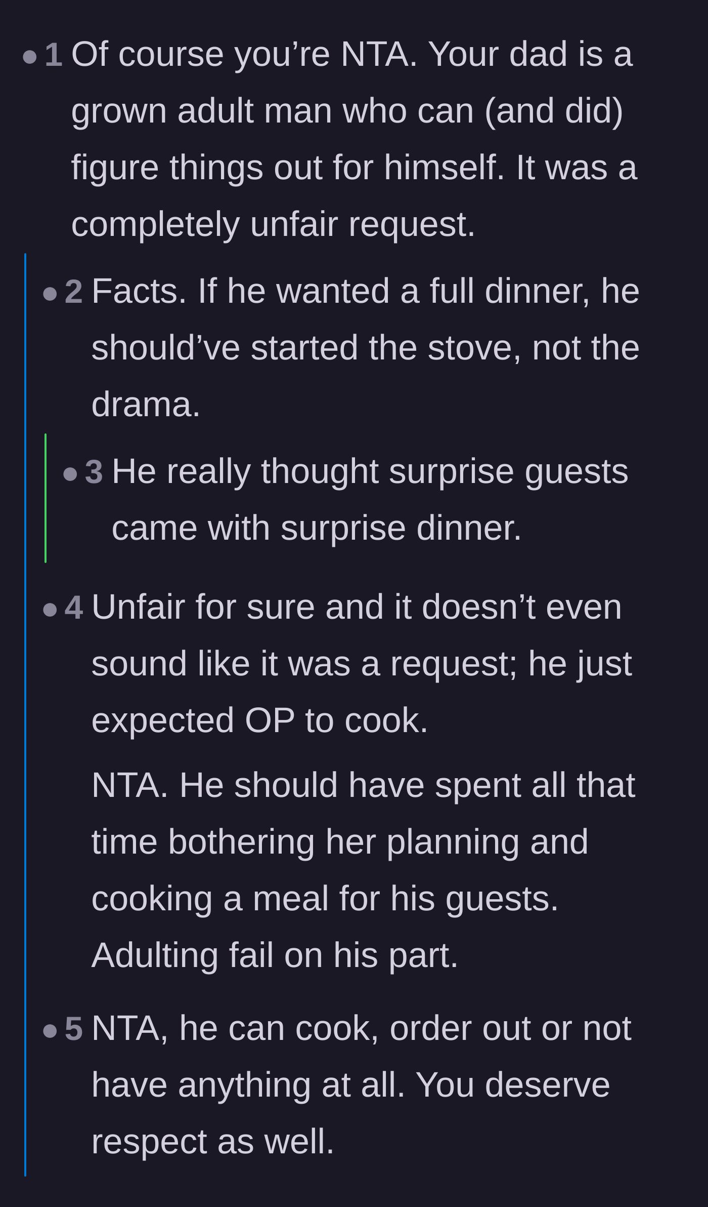 Comment thread 1 - Readers calling out the father for wasting time arguing instead of cooking for his own guests