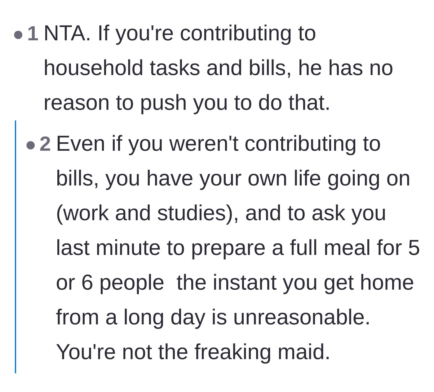 Comment thread 2 - Discussion on why a daughter is not a household servant regardless of whether she pays bills