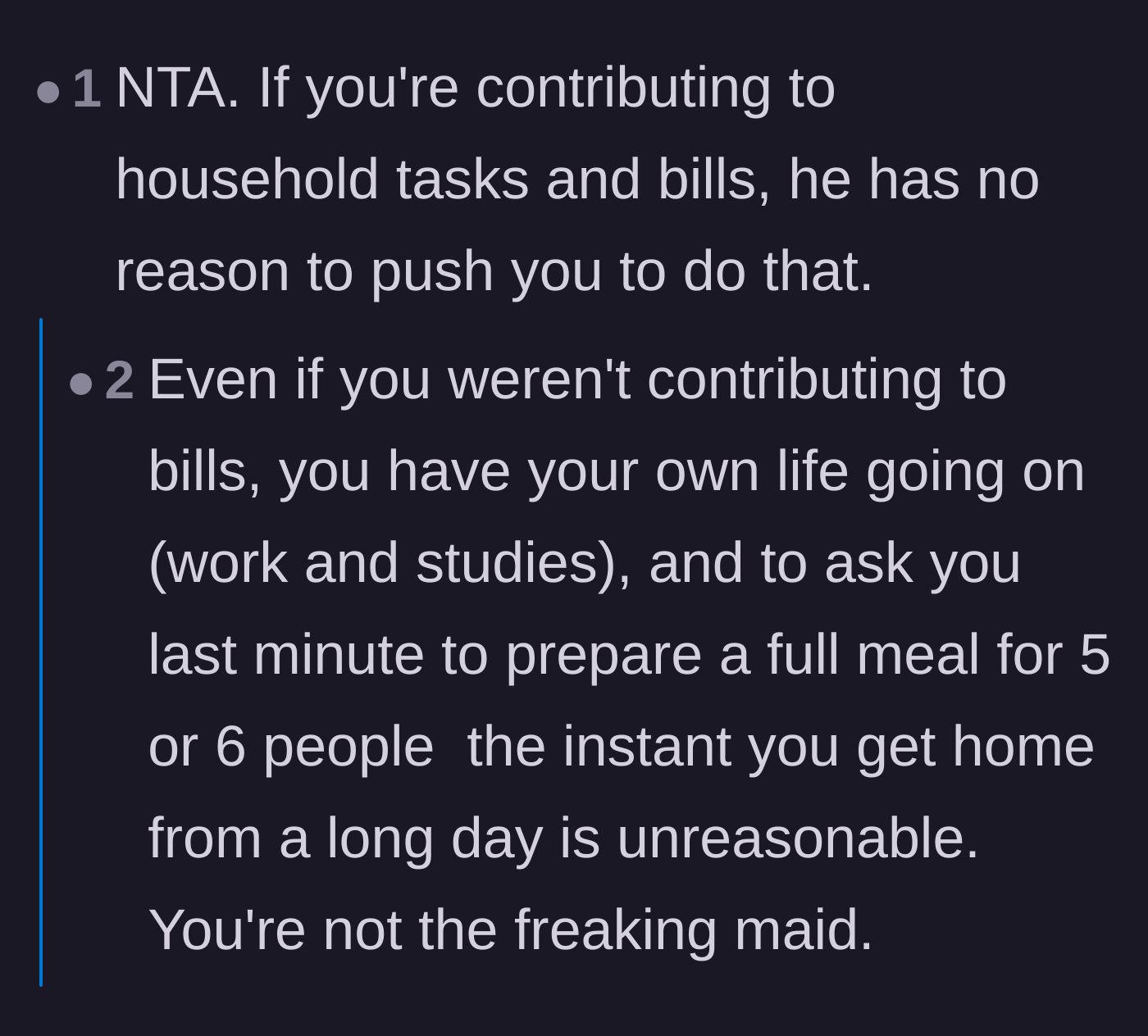 Comment thread 2 - Discussion on why a daughter is not a household servant regardless of whether she pays bills