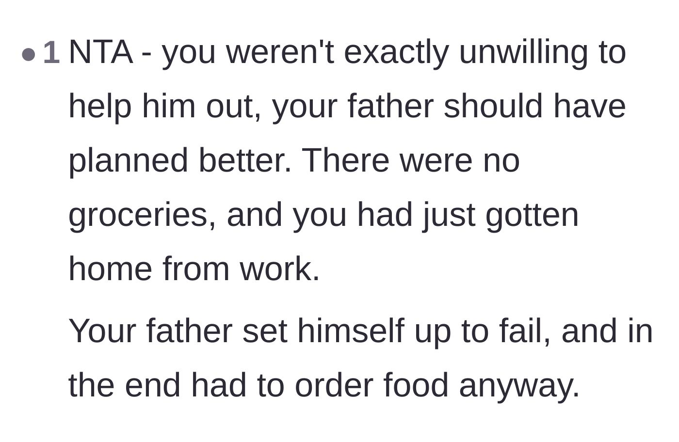 Comment thread 3 - Pointing out the lack of groceries and poor planning on the father's part