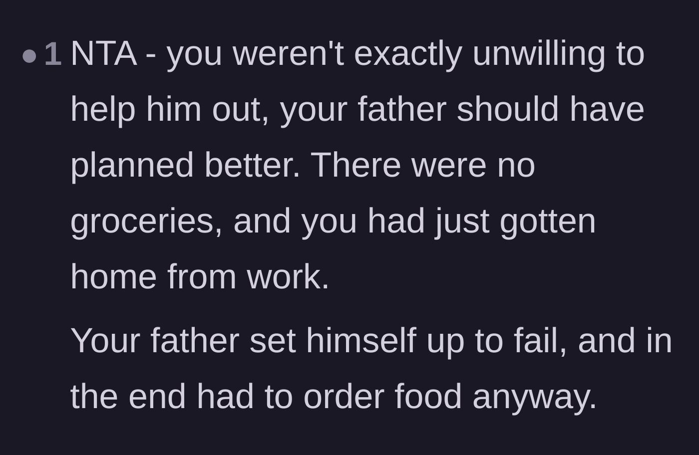 Comment thread 3 - Pointing out the lack of groceries and poor planning on the father's part