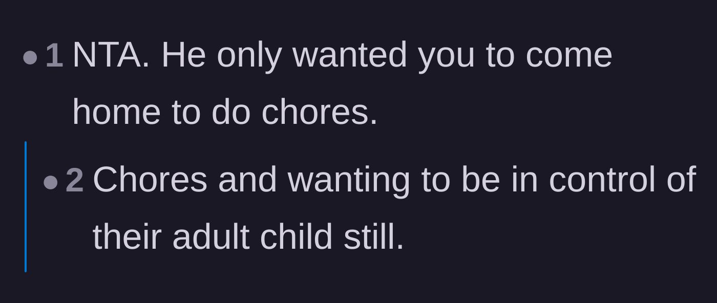 Comment thread 1 - Discussing the father's obvious motive to bring her home solely for chores and control.