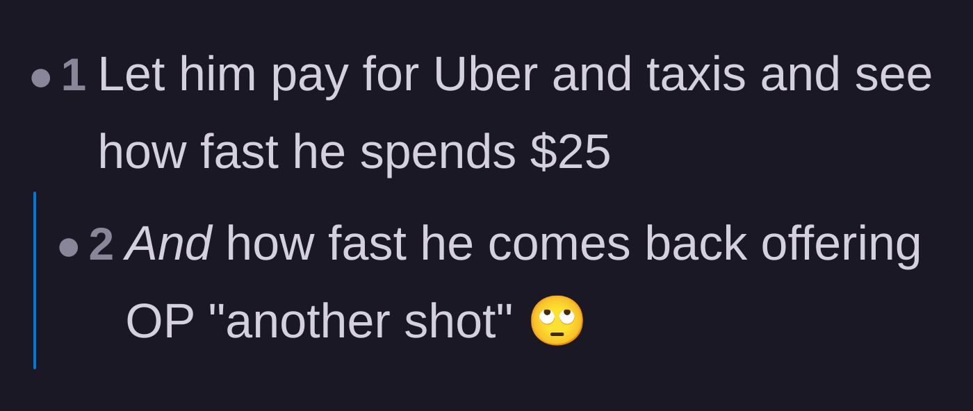 Comment thread 2 - Commenters calculating the astronomical cost of an Uber compared to the $25 dinner.