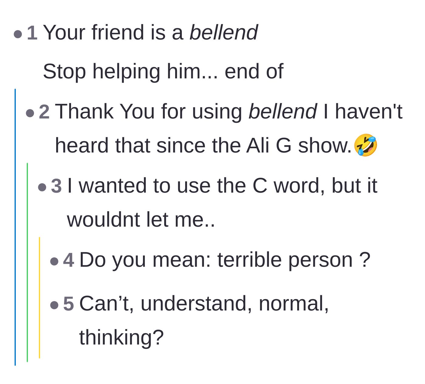 Comment thread 3 - A humorous thread using colorful British slang to describe the ex-boyfriend's terrible behavior.