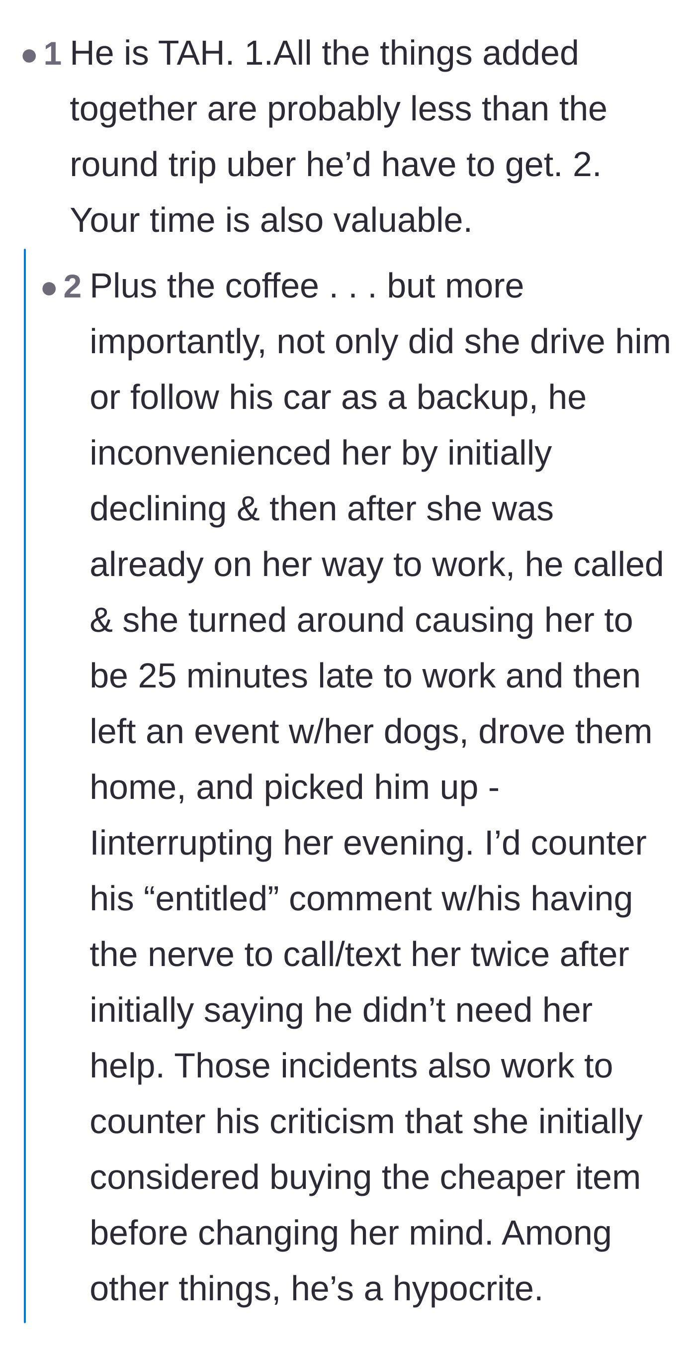 Comment thread 5 - A breakdown of how the ex completely undervalued the main character's time and effort while acting like a hypocrite.
