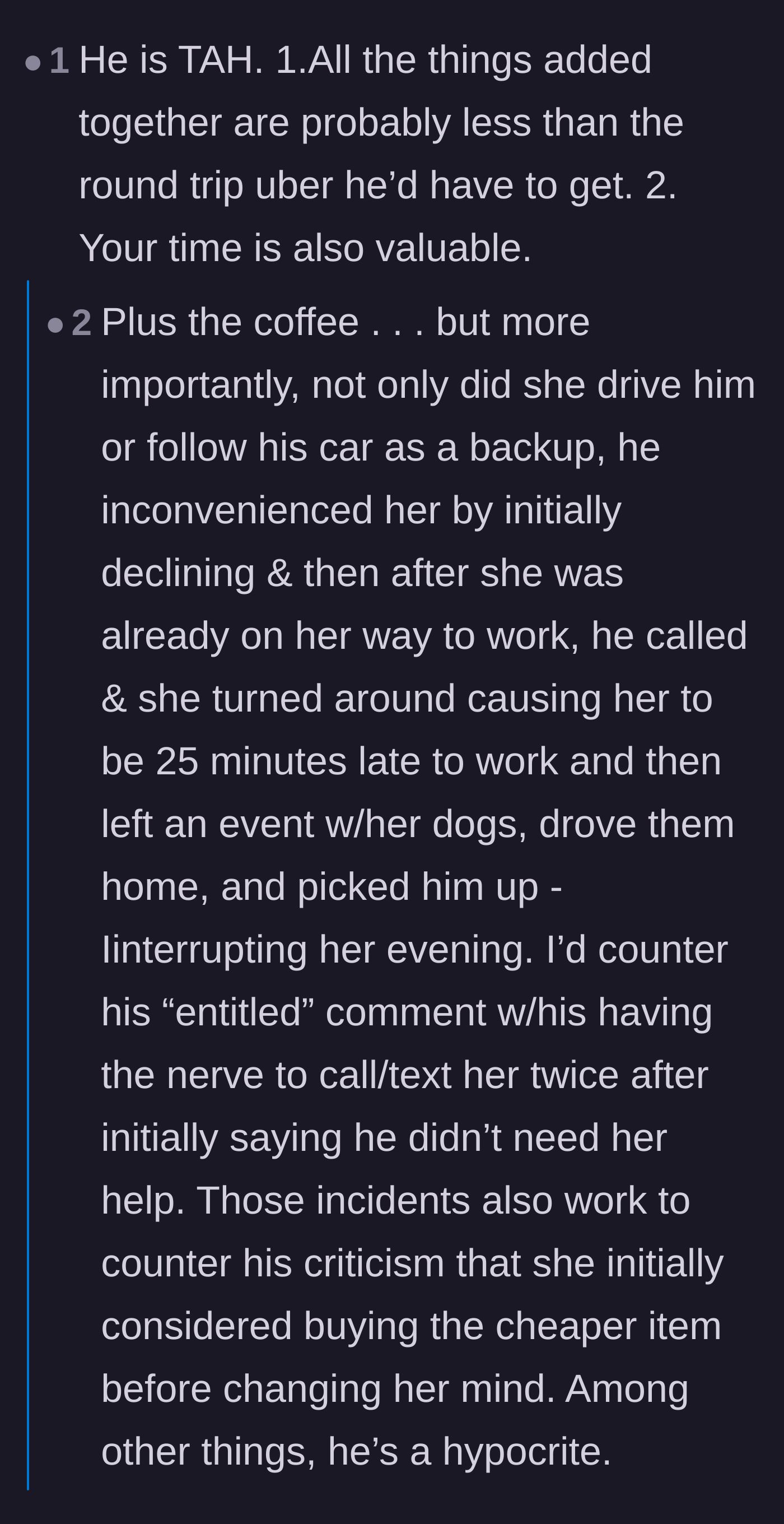Comment thread 5 - A breakdown of how the ex completely undervalued the main character's time and effort while acting like a hypocrite.