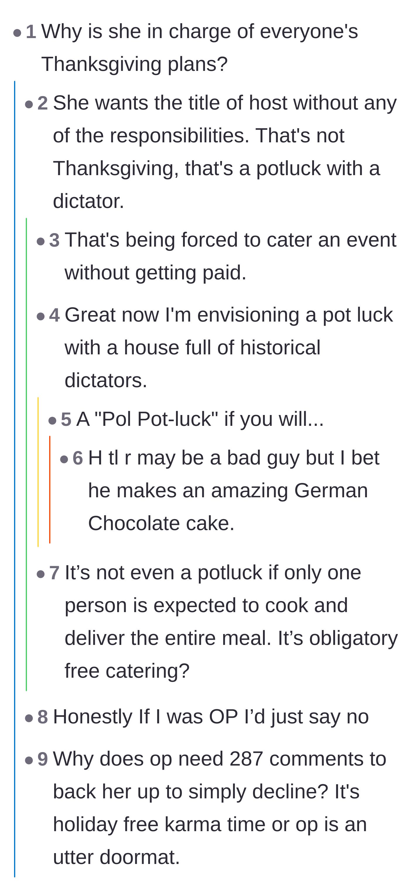 Comment thread 2 - Commenters compare the sister-in-law's hosting style to a dictatorship and unpaid catering
