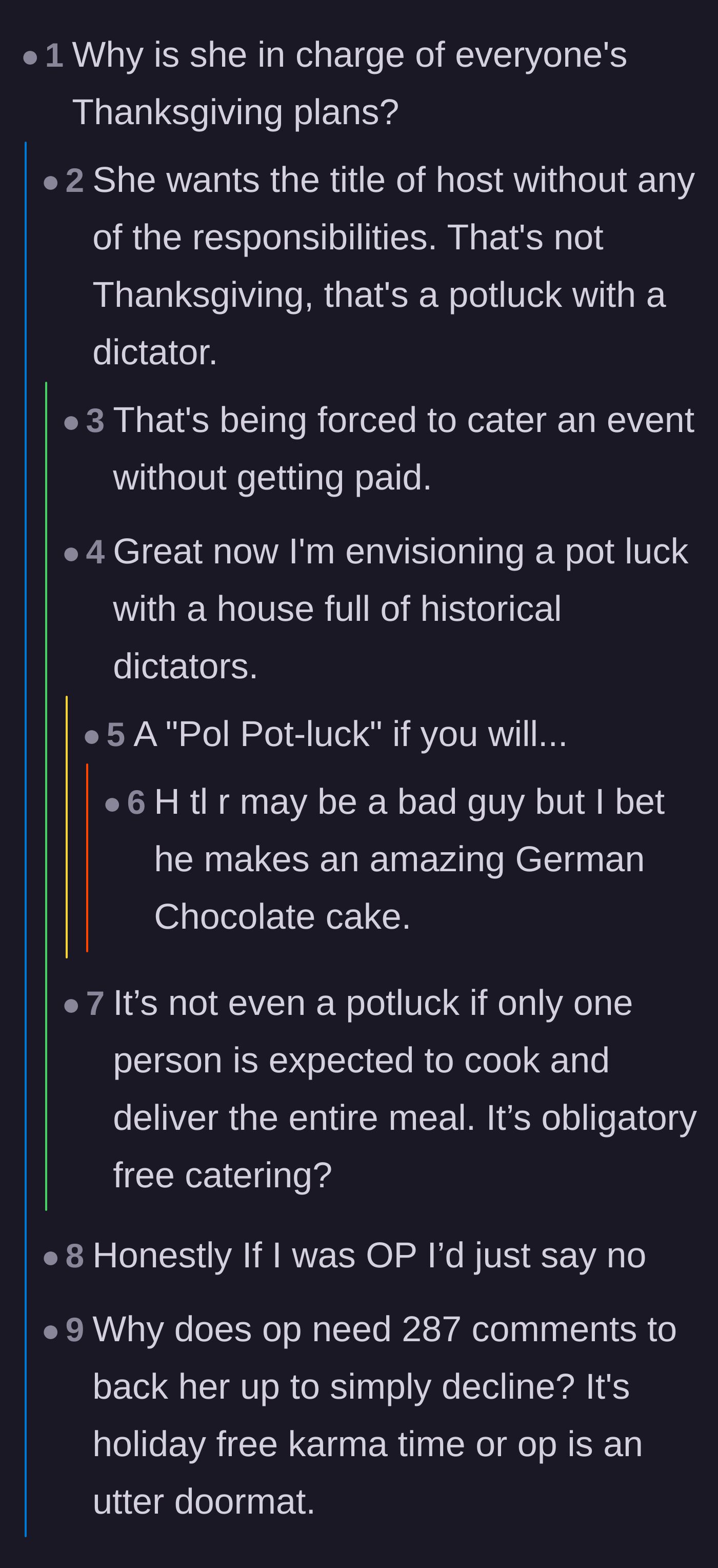 Comment thread 2 - Commenters compare the sister-in-law's hosting style to a dictatorship and unpaid catering