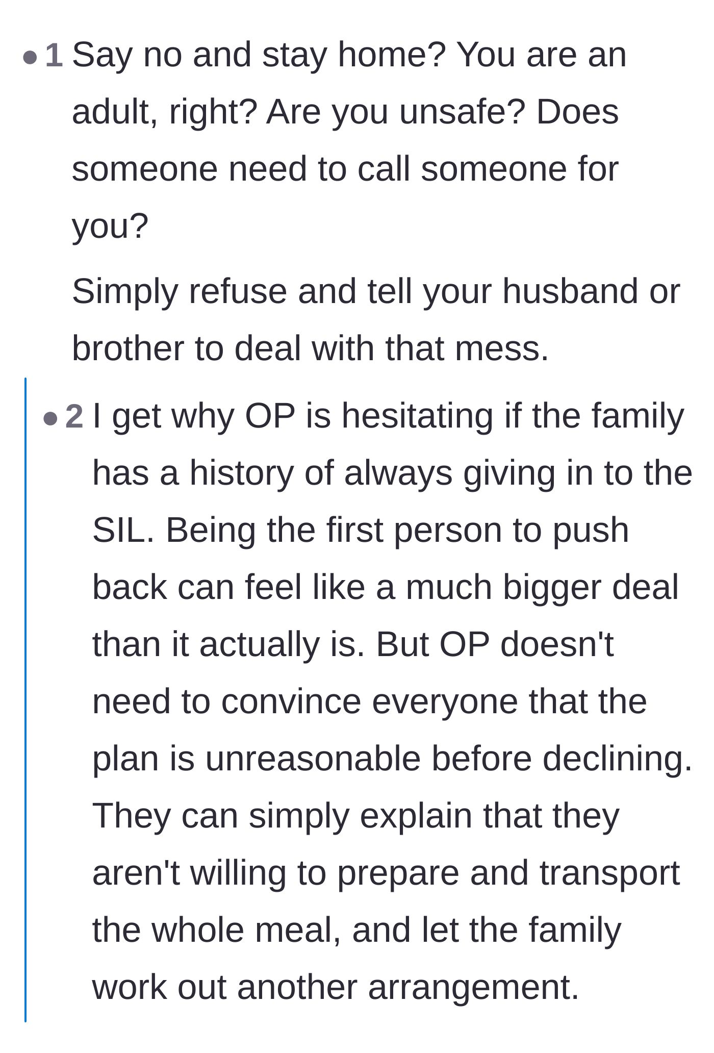 Comment thread 6 - Discussion on the difficulty of being the first family member to finally push back against an entitled relative