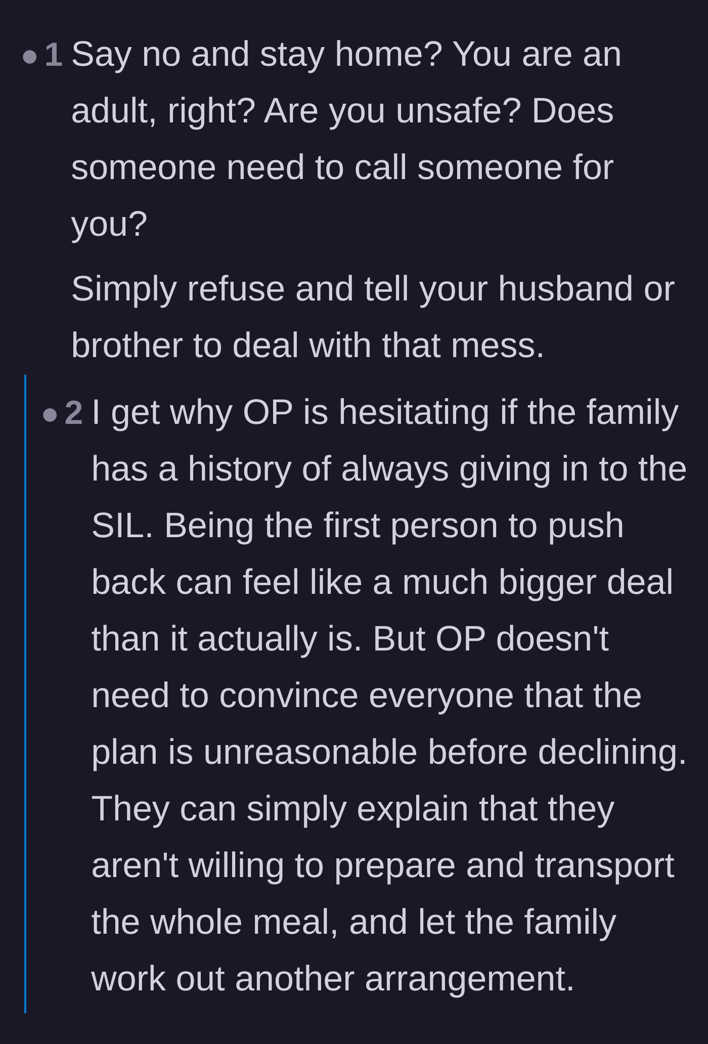 Comment thread 6 - Discussion on the difficulty of being the first family member to finally push back against an entitled relative