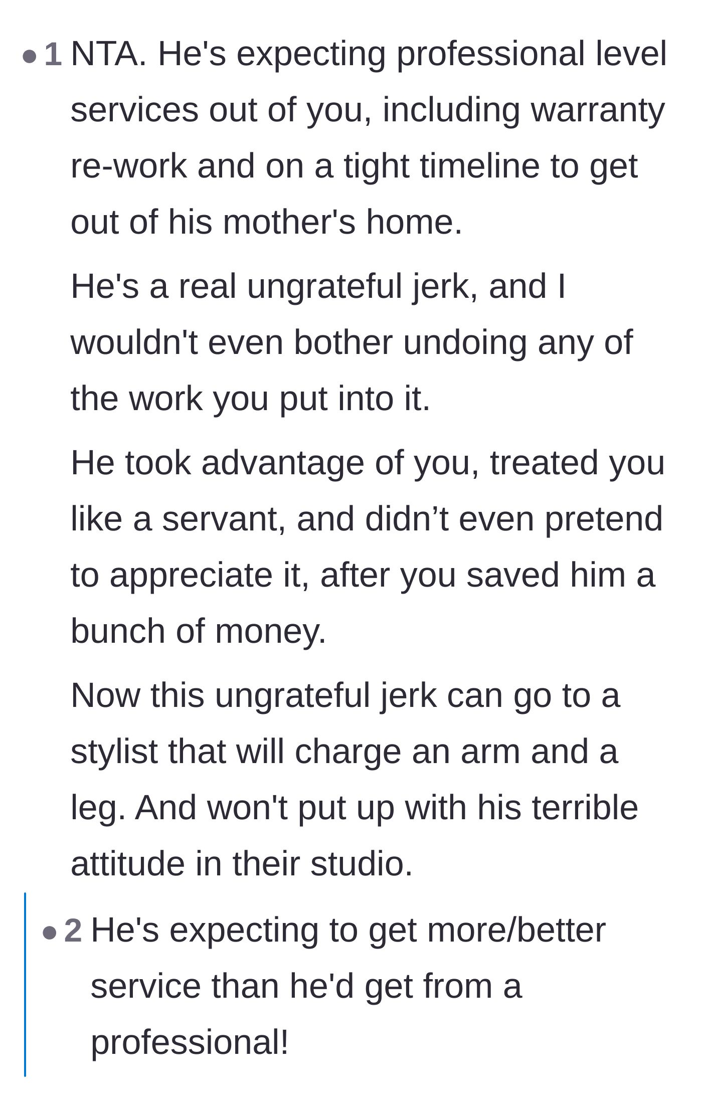 Comment thread 3 - Readers expressing shock at the boyfriend demanding professional-level revisions on a free service.