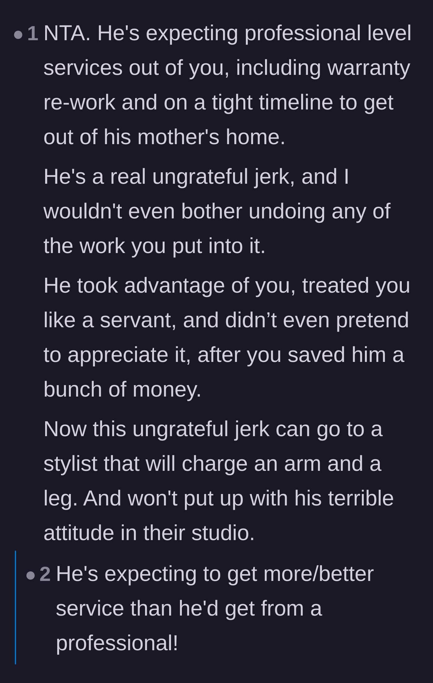 Comment thread 3 - Readers expressing shock at the boyfriend demanding professional-level revisions on a free service.
