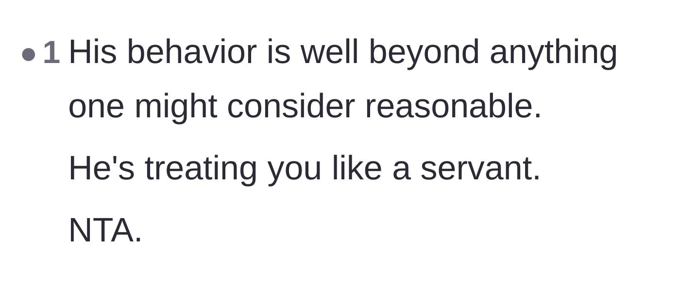 Comment thread 6 - A brief comment concluding the boyfriend is treating the author like a servant.