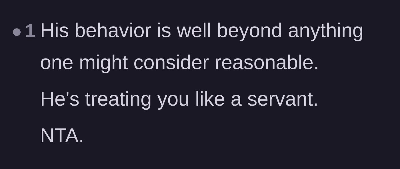 Comment thread 6 - A brief comment concluding the boyfriend is treating the author like a servant.