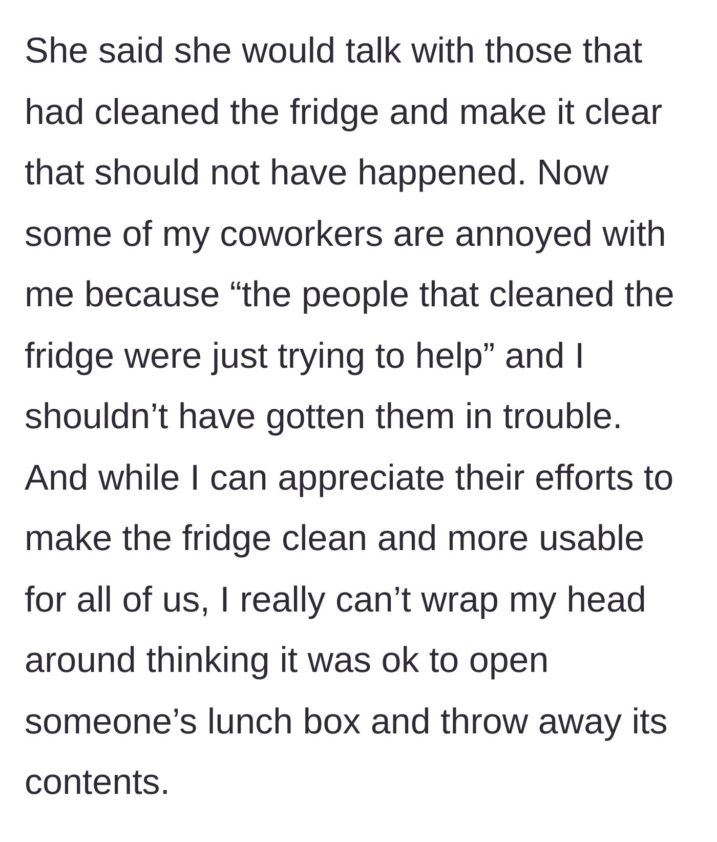 Story part 5 - The manager reprimands the cleaners, causing coworkers to defend the cleaners' helpful intentions.