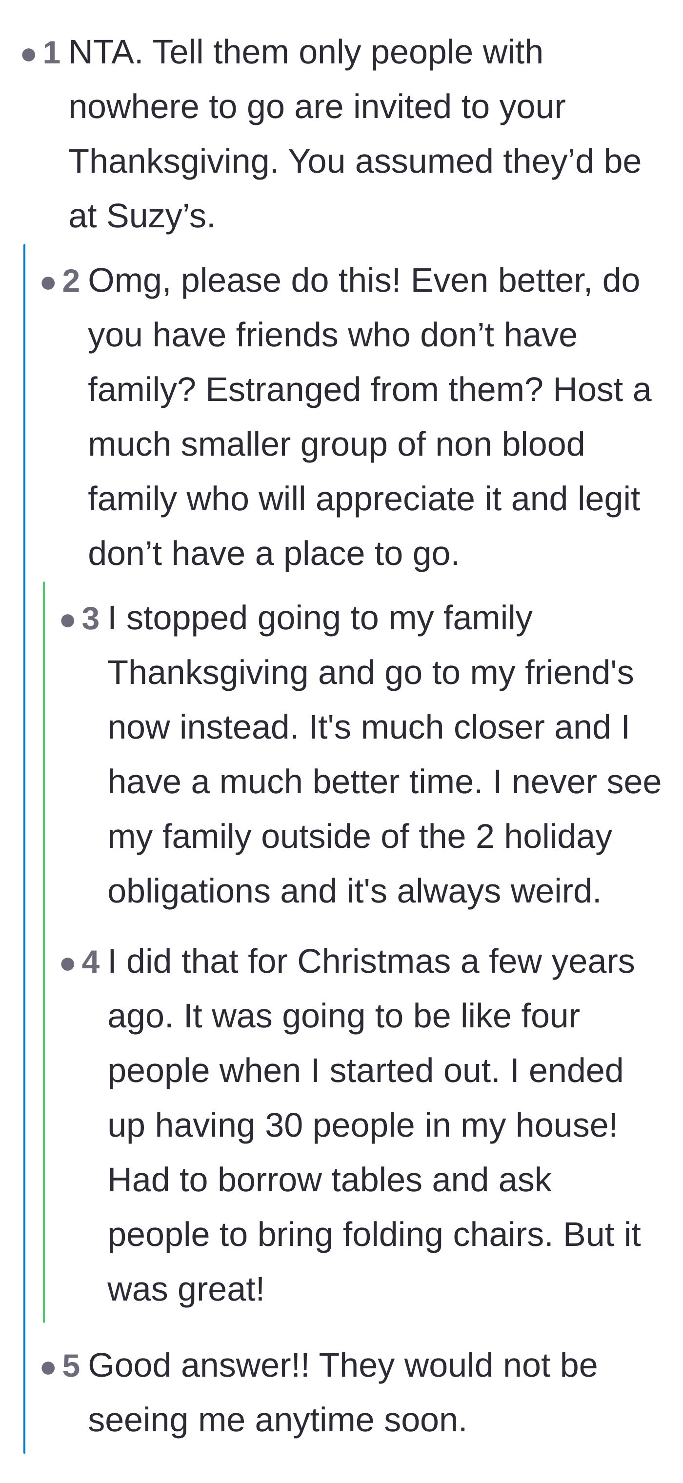Comment thread 2 - A suggestion to throw the family's terrible excuse back in their faces and host a Friendsgiving for people who actually need it.