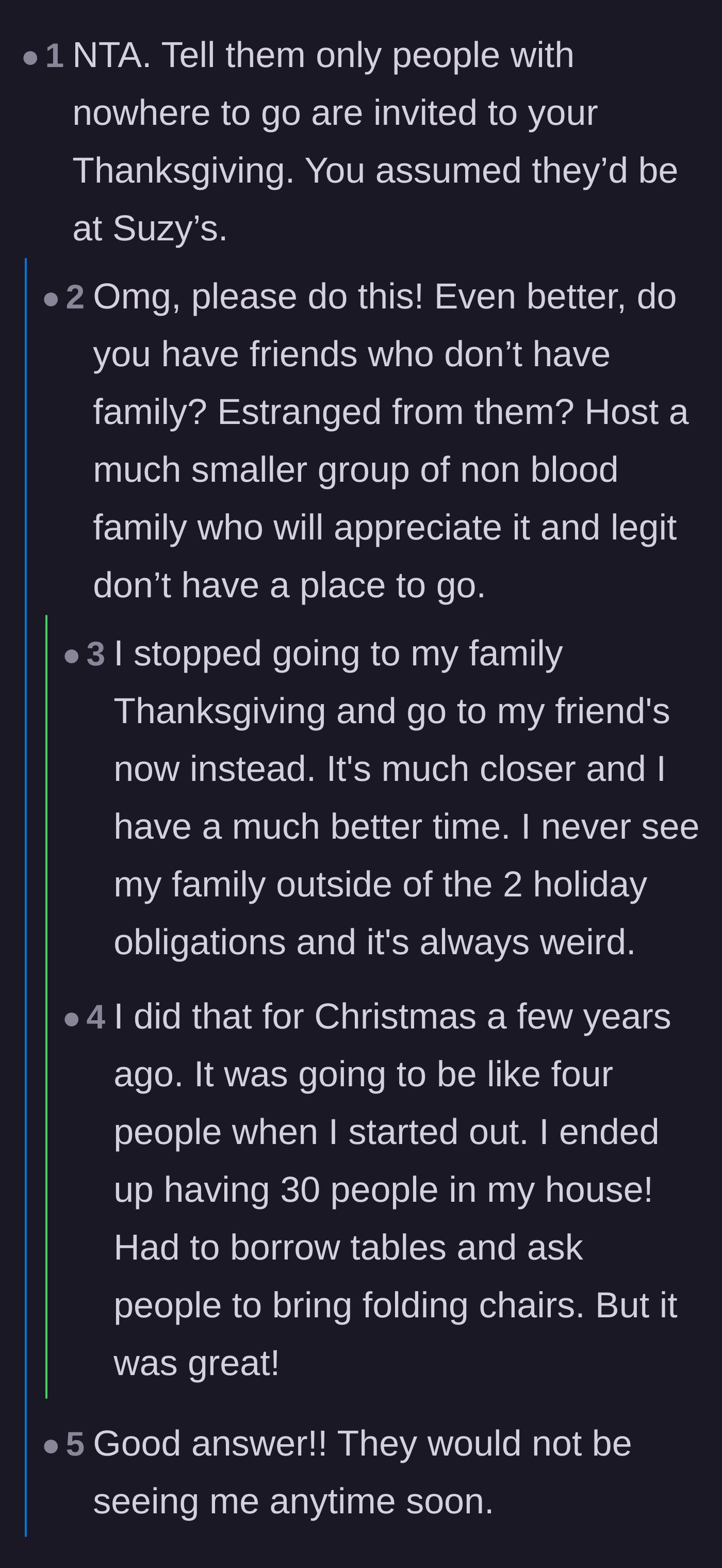 Comment thread 2 - A suggestion to throw the family's terrible excuse back in their faces and host a Friendsgiving for people who actually need it.
