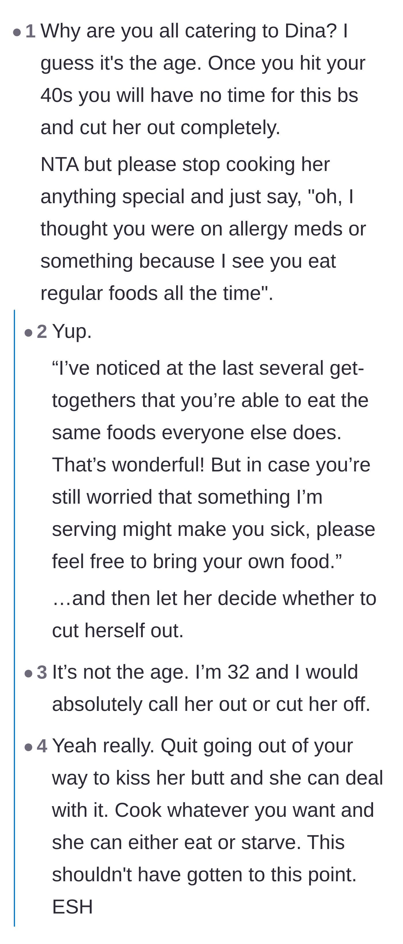 Comment thread 2 - A discussion about setting boundaries as you age and delivering the perfect passive-aggressive response.