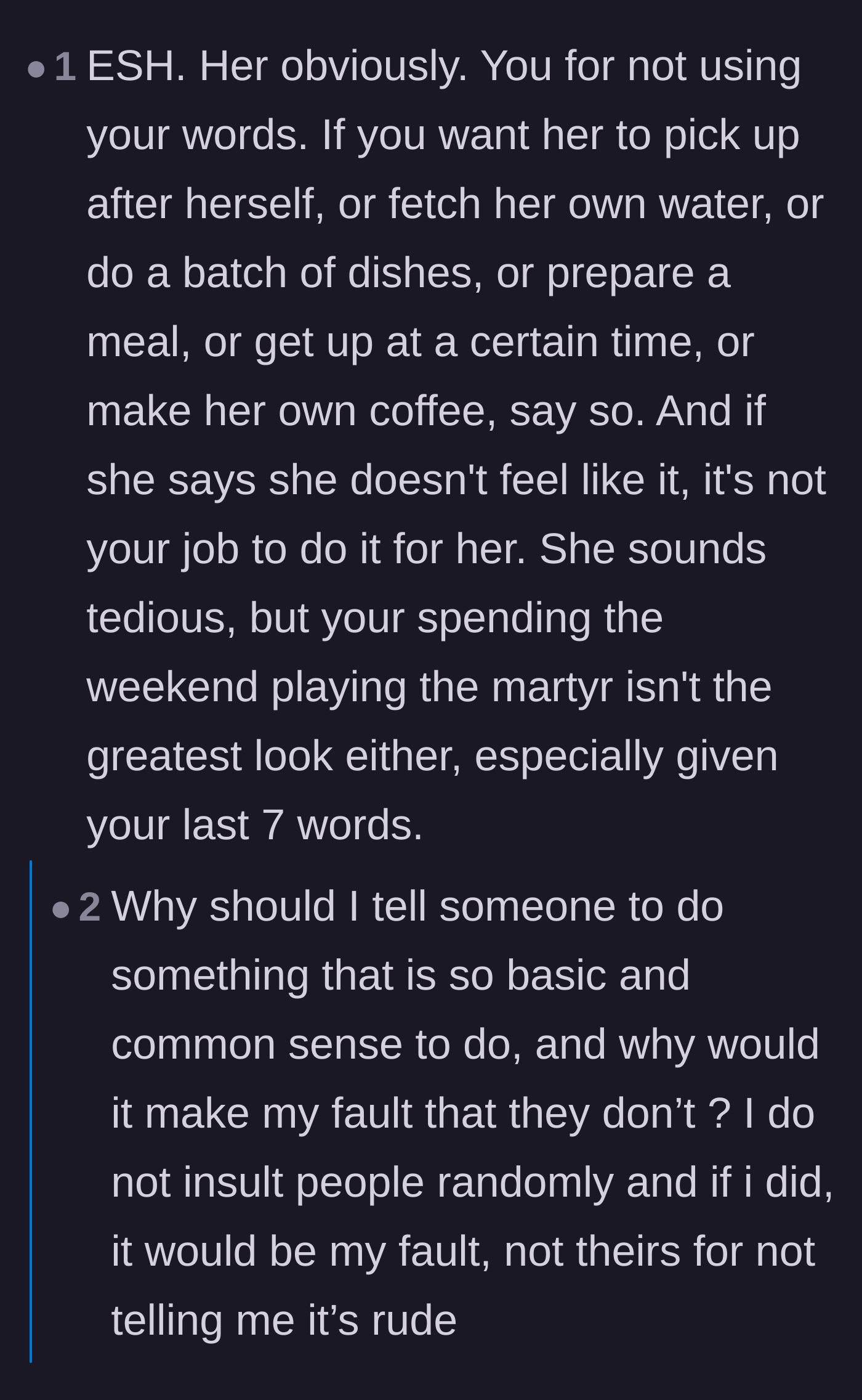 Comment thread 4 - Calling out the host for playing the martyr instead of speaking up sooner